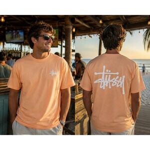 Stussy T Shirt XXL Peach Salmon Big Back Logo Streetwear Surf Skate Cut Tag